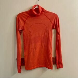 Lululemon Run Swiftly Tech Mock Neck Long Sleeve  Orange Red Coral Women’s Sz 4